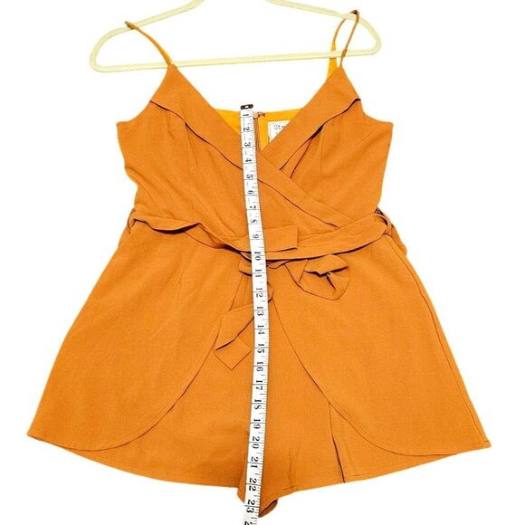 Womens Mustard Wrap-Front Romper With Adjustable Straps & Back Zipper By Style R - Picture 8 of 13